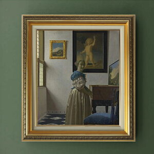 【油絵 直筆仕上げ】フェルメール ヴァージナルの前に立つ女 F10 【額入り】 絵画 販売 10号 油彩 人物画 673×599mm 複製画 送料無料 プレゼント ギフト 開店祝い 開業祝い 退職祝い 新築祝い リビング 玄関 モダン アートフレーム 壁掛け