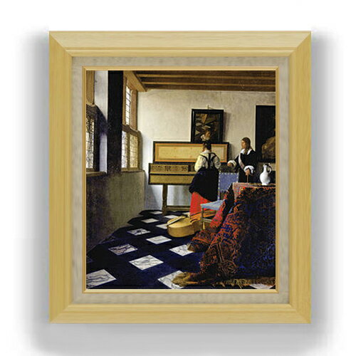【油絵 直筆仕上げ】フェルメール 音楽の稽古 F10 【額入り】 絵画 販売 10号 油彩 人物画 675×601mm ..