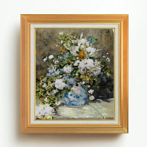 【油絵 直筆仕上げ】ルノワール 春のブーケ F10 【アップグレード額】 絵画 販売 （ルノアール） 10号 油彩 静物画 677×603mm 複製画 送料無料 プレゼント ギフト 開店祝い 開業祝い 退職祝い 新築祝い リビング 玄関 モダン アートフレーム 壁掛け