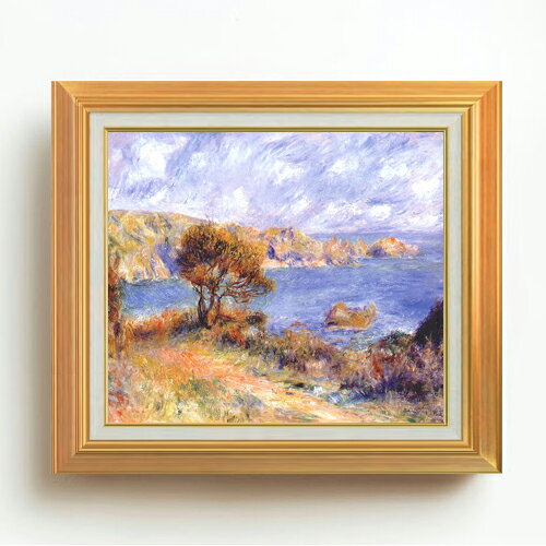 F10 額縁外寸サイズ --------------------------------------------------------- 光沢ゴールド / 光沢シルバー 677×603mm ブラウンB / チーク 677×603mm ブラック / ホワイト（シンプルフレーム） 560×485mm --------------------------------------------------------- 絵自体（キャンバス）の大きさ　530×455mm 表面アクリル透明保護板　額縁吊り紐　付属 ※一部在庫商品は早期出荷可能の場合がございます。 お急ぎに際は別途Eメールにてお問い合わせください。 お問い合わせメールアドレス 　shopmaster@artrest.jp 【留意事項】 ※注文個数によりお届け日が変わることがあります。 ※直筆仕上げ商品のため色彩が若干異なる場合がございますので 予めご了承くださいませ。 絵画 販売 インテリア 油絵 油彩 壁掛け 複製画 風景画 ゴッホ モネ ルノワール その他 静物画 肖像画 アート プレゼント 開業祝い 退職祝い 新築祝い 玄関 リビングアート 風水 縁起 フレーム 贈り物 -----------------------------------------------------------ルノワール ガーンジーの風景