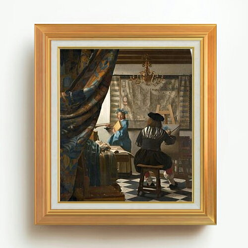 Rakuten - 【油絵 直筆仕上げ】フェルメール 絵画芸術 F10 【アップグレード額】 絵画 販売 10号 油彩 人物画 677×603mm 複製画 送料無料 プレゼント ギフト 開店祝い 開業祝い 退職祝い 新築祝い リビング 玄関 モダン アートフレーム 壁掛け