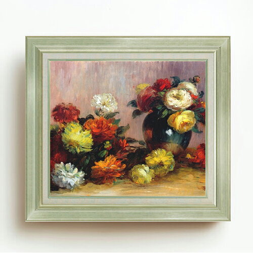【油絵 直筆仕上げ】ルノワール 花のブーケ F10 【アップグレード額】 絵画 販売 10号 油彩 静物画 677×603mm 複製画 送料無料 プレゼント ギフト 開店祝い 開業祝い 退職祝い 新築祝い リビング 玄関 モダン アートフレーム 壁掛け ラッピング可 油彩 贈呈