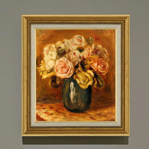 Rakuten - 【油絵 直筆仕上げ】ルノワール Roses in a Blue Vase F10 【アップグレード額】 絵画 販売 10号 油彩 静物画 681×607mm 複製画 送料無料 プレゼント ギフト 開店祝い 開業祝い 退職祝い 新築祝い リビング 玄関 モダン アートフレーム 壁掛け