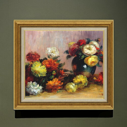 Rakuten - 【油絵 直筆仕上げ】ルノワール 花のブーケ F10 【アップグレード額】 絵画 販売 10号 油彩 静物画 681×607mm 複製画 送料無料 プレゼント ギフト 開店祝い 開業祝い 退職祝い 新築祝い リビング 玄関 モダン アートフレーム 壁掛け