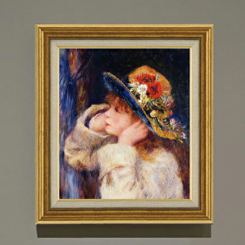 Oil Painting - 【油絵 直筆仕上げ】ルノワール 花飾りの帽子の少女 F10 【アップグレード額】 絵画 販売 10号 油彩 人物画 681×607mm 複製画 送料無料 プレゼント ギフト 開店祝い 開業祝い 退職祝い 新築祝い リビング 玄関 モダン アートフレーム 壁掛け
