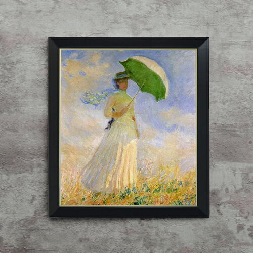 【油絵 直筆仕上げ】クロード・モネ 日傘を差す女 F10 【シンプルフレーム】 絵画 販売 10号 油彩 人物画 560×485mm 複製画 送料無料 プレゼント ギフト 開店祝い 開業祝い 退職祝い 新築祝い リビング 玄関 モダン アートフレーム 壁掛け