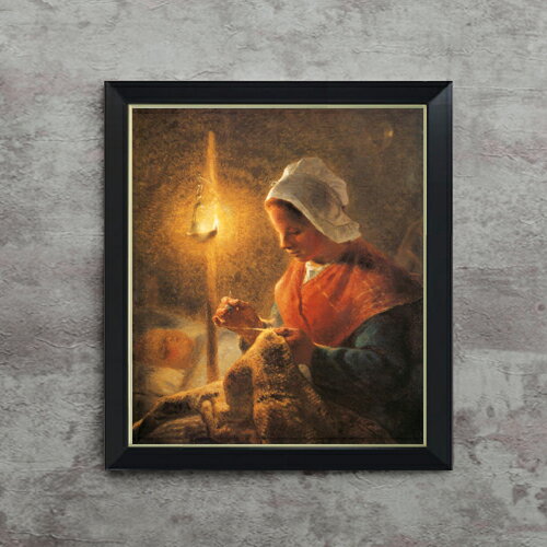 絵自体（キャンバス）の大きさ　530×455mm 表面アクリル透明保護板　額縁吊り紐　付属 ※一部在庫商品は早期出荷可能の場合がございます。 お急ぎに際は別途Eメールにてお問い合わせください。 お問い合わせメールアドレス 　shopmaster@artrest.jp 【留意事項】 ※注文個数によりお届け日が変わることがあります。 ※直筆仕上げ商品のため色彩が若干異なる場合がございますので 予めご了承くださいませ。 絵画 販売 インテリア 油絵 油彩 壁掛け 複製画 風景画 ゴッホ モネ ルノワール その他 静物画 肖像画 アート プレゼント 開業祝い 退職祝い 新築祝い 玄関 リビングアート 風水 縁起 フレーム 贈り物ミレー ランプのもとで縫い物をする女性