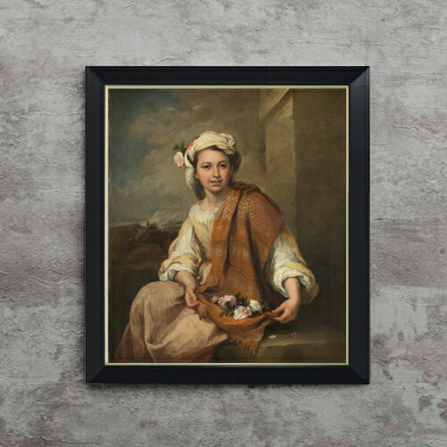 【油絵 直筆仕上げ】ムリーリョ The Flower Girl F10 【シンプルフレーム】 絵画 販売 10号 油彩 人物画 560×485mm 複製画 送料無料 プレゼント ギフト 開店祝い 開業祝い 退職祝い 新築祝い リビング 玄関 モダン アートフレーム 壁掛け