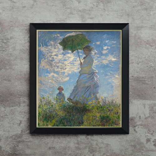 【油絵 直筆仕上げ】クロード・モネ 日傘を差す女 （左向き） F10 【シンプルフレーム】 絵画 販売 10号 油彩 人物画 560×485mm 複製画 送料無料 プレゼント ギフト 開店祝い 開業祝い 退職祝い 新築祝い リビング 玄関 モダン アートフレーム 壁掛け