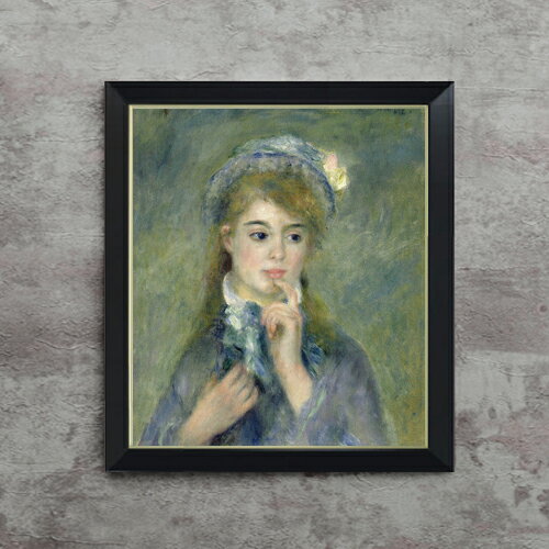 Rakuten - 【油絵 直筆仕上げ】ルノワール 若い娘の肖像 F10 【シンプルフレーム】 絵画 販売 10号 油彩 人物画 560×485mm 複製画 送料無料 プレゼント ギフト 開店祝い 開業祝い 退職祝い 新築祝い リビング 玄関 モダン アートフレーム 壁掛け