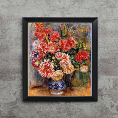 Still-Life Picture - 【油絵 直筆仕上げ】ルノワール ブーケ F10 【シンプルフレーム】 絵画 販売 10号 油彩 静物画 560×485mm 複製画 送料無料 プレゼント ギフト 開店祝い 開業祝い 退職祝い 新築祝い リビング 玄関 モダン アートフレーム 壁掛け