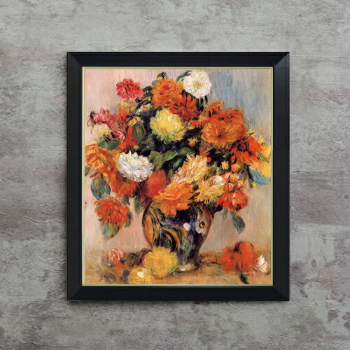 Rakuten - 【油絵 直筆仕上げ】ルノワール 花瓶の花 F10 【シンプルフレーム】 絵画 販売 10号 油彩 静物画 560×485mm 複製画 送料無料 プレゼント ギフト 開店祝い 開業祝い 退職祝い 新築祝い リビング 玄関 モダン アートフレーム 壁掛け