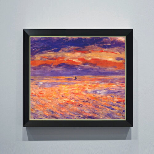 Rakuten - 【油絵 直筆仕上げ】ルノワール 海の夕日 F10 【シンプルフレーム】 絵画 販売 10号 油彩 風景画 560×485mm 複製画 送料無料 プレゼント ギフト 開店祝い 開業祝い 退職祝い 新築祝い リビング 玄関 モダン アートフレーム 壁掛け