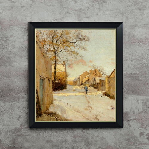 【油絵 直筆仕上げ】シスレー 冬の村道 F10 【シンプルフレーム】 絵画 販売 10号 油彩 風景画 560×485..