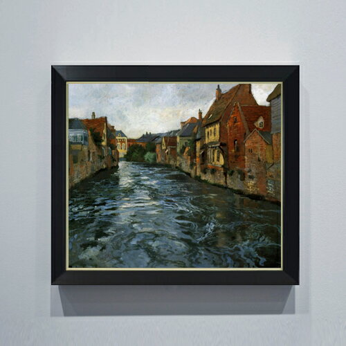 【油絵 直筆仕上げ】フリット・タヴロー アブビルの川岸 F10 【シンプルフレーム】 絵画 販売 10号 油彩 風景画 560×485mm 複製画 送料無料 プレゼント ギフト 開店祝い 開業祝い 退職祝い 新築祝い リビング 玄関 モダン アートフレーム 壁掛け