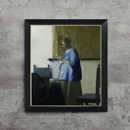 【油絵 直筆仕上げ】フェルメール 青衣の女 F10 【シンプルフレーム】 絵画 販売 10号 油彩 人物画 560×485mm 複製画 送料無料 プレゼント ギフト 開店祝い 開業祝い 退職祝い 新築祝い リビング 玄関 モダン アートフレーム 壁掛け