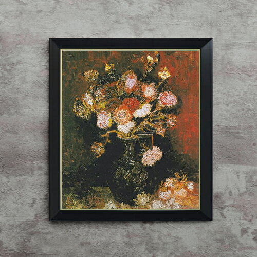 Rakuten - 【油絵 直筆仕上げ】ゴッホ シオンとフロックスのある花瓶 F10 【シンプルフレーム】 絵画 販売 10号 油彩 静物画 560×485mm 複製画 送料無料 プレゼント ギフト 開店祝い 開業祝い 退職祝い 新築祝い リビング 玄関 モダン アートフレーム 壁掛け