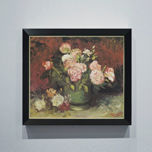 【油絵 直筆仕上げ】ゴッホ ボタンとバラのある器 F10 【シンプルフレーム】 絵画 販売 10号 油彩 静物画 560×485mm 複製画 送料無料 プレゼント ギフト 開店祝い 開業祝い 退職祝い 新築祝い リビング 玄関 モダン アートフレーム 壁掛け