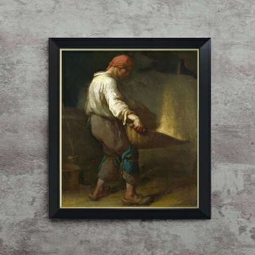 【油絵 直筆仕上げ】ミレー 箕をふるう人 F10 【シンプルフレーム】 絵画 販売 10号 油彩 人物画 560×485mm 複製画 送料無料 プレゼント ギフト 開店祝い 開業祝い 退職祝い 新築祝い リビング 玄関 モダン アートフレーム 壁掛け