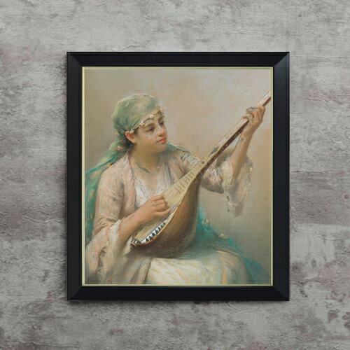【油絵 直筆仕上げ】ファウストゾナロ Woman Playing a String Instrument F10 【シンプルフレーム】 絵画 販売 10号 油彩 人物画 560×485mm 複製画 送料無料 プレゼント ギフト 開店祝い 開業祝い 退職祝い 新築祝い リビング 玄関 モダン アートフレーム 壁掛け