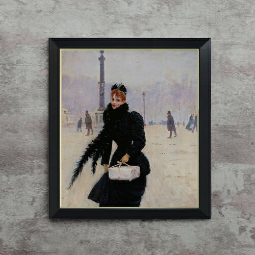 【油絵 直筆仕上げ】ジャン・ベロー コンコルド広場のパリジェンヌ F10 【シンプルフレーム】 絵画 販売 10号 油彩 人物画 560×485mm 複製画 送料無料 プレゼント ギフト 開店祝い 開業祝い 退職祝い 新築祝い リビング 玄関 モダン アートフレーム 壁掛け