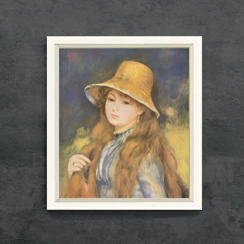 Rakuten - 【油絵 直筆仕上げ】ルノワール 麦藁帽子の少女 F10 【シンプルフレーム】 絵画 販売 10号 油彩 人物画 560×485mm 複製画 送料無料 プレゼント ギフト 開店祝い 開業祝い 退職祝い 新築祝い リビング 玄関 モダン アートフレーム 壁掛け