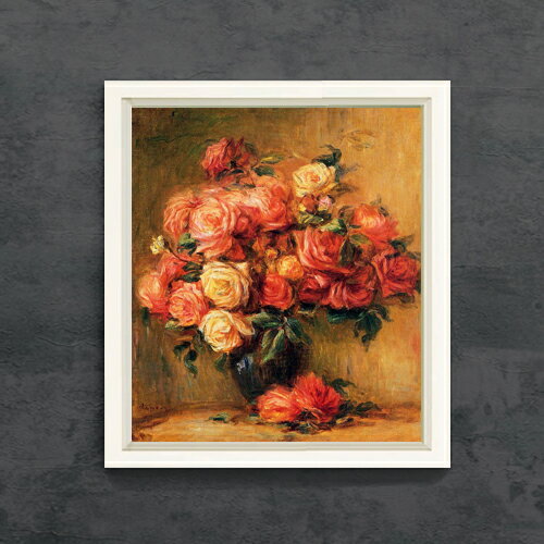 Rakuten - 【油絵 直筆仕上げ】ルノワール Bouquet of Roses ばら F10 【シンプルフレーム】 絵画 販売 10号 油彩 静物画 560×485mm 複製画 送料無料 プレゼント ギフト 開店祝い 開業祝い 退職祝い 新築祝い リビング 玄関 モダン アートフレーム 壁掛け