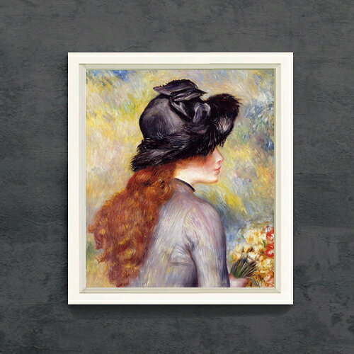【油絵 直筆仕上げ】ルノワール チューリップの花束を持つ少女 F10 【シンプルフレーム】 絵画 販売 10号 油彩 人物画 560×485mm 複製画 送料無料 プレゼント ギフト 開店祝い 開業祝い 退職祝い 新築祝い リビング 玄関 モダン アートフレーム 壁掛け ラッピング 贈呈