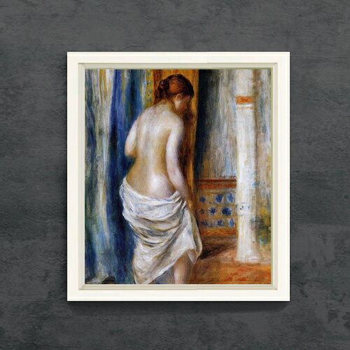 【油絵 直筆仕上げ】ルノワール バスローブ F10 【シンプルフレーム】 絵画 販売 10号 油彩 人物画 560×485mm 複製画 送料無料 プレゼント ギフト 開店祝い 開業祝い 退職祝い 新築祝い リビング 玄関 モダン アートフレーム 壁掛け