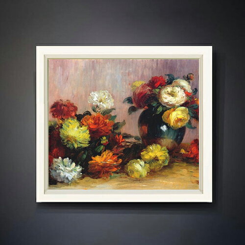 【油絵 直筆仕上げ】ルノワール 花のブーケ F10 【シンプルフレーム】 絵画 販売 10号 油彩 静物画 560×485mm 複製画 送料無料 プレゼント ギフト 開店祝い 開業祝い 退職祝い 新築祝い リビング 玄関 モダン アートフレーム 壁掛け ラッピング可 油彩 贈呈