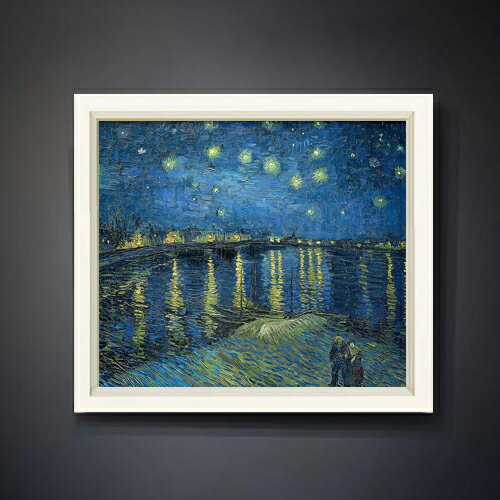 【油絵 直筆仕上げ】ゴッホ ローヌ川の星月夜 F10 【シンプルフレーム】 絵画 販売 10号 油彩 風景画 560×485mm 複製画 送料無料 プレゼント ギフト 開店祝い 開業祝い 退職祝い 新築祝い リビング 玄関 モダン アートフレーム 壁掛け