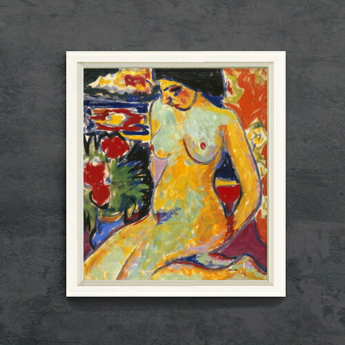 Rakuten - 【油絵 直筆仕上げ】キルヒナー Nude (Portrait of Dodo) F10 【シンプルフレーム】 絵画 販売 10号 油彩 抽象画 560×485mm 複製画 送料無料 プレゼント ギフト 開店祝い 開業祝い 退職祝い 新築祝い リビング 玄関 モダン アートフレーム 壁掛け