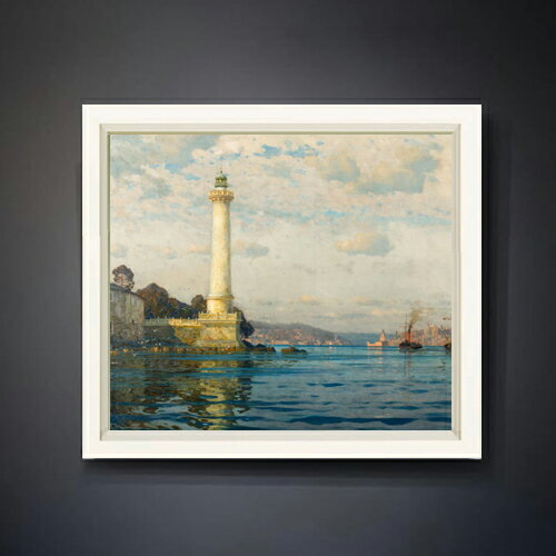【油絵 直筆仕上げ】ディーマー The Ahrkap Lighthouse F10 【シンプルフレーム】 絵画 販売 10号 油彩 風景画 560×485mm 複製画 送料無料 プレゼント ギフト 開店祝い 開業祝い 退職祝い 新築祝い リビング 玄関 モダン アートフレーム 壁掛け