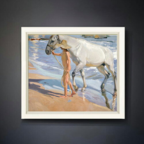 【油絵 直筆仕上げ】ソローリャ The Horses Bath F10 【シンプルフレーム】 絵画 販売 10号 油彩 風景画 560×485mm 複製画 送料無料 プレゼント ギフト 開店祝い 開業祝い 退職祝い 新築祝い リビング 玄関 モダン アートフレーム 壁掛け