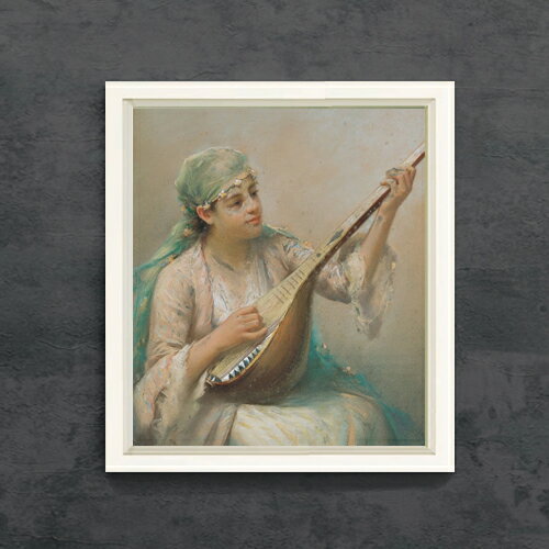 【油絵 直筆仕上げ】ファウストゾナロ Woman Playing a String Instrument F10 【シンプルフレーム】 絵画 販売 10号 油彩 人物画 560×485mm 複製画 送料無料 プレゼント ギフト 開店祝い 開業祝い 退職祝い 新築祝い リビング 玄関 モダン アートフレーム 壁掛け