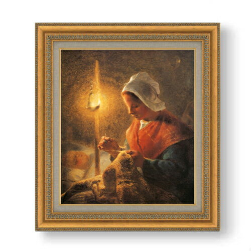 絵自体（キャンバス）の大きさ　530×455mm 【お届け日数】 ご注文日から　8-12日以内　に到着いたします。 ※一部在庫商品は早期出荷可能の場合がございます。 お急ぎに際は別途Eメールにてお問い合わせください。 お問い合わせメールアドレス 　shopmaster@artrest.jp 【留意事項】 ※注文個数によりお届け日が変わることがあります。 ※直筆仕上げ商品のため色彩が若干異なる場合がございますので 予めご了承くださいませ。 絵画 販売 インテリア 油絵 油彩 壁掛け 複製画 風景画 ゴッホ モネ ルノワール その他 静物画 肖像画 アート プレゼント 開業祝い 退職祝い 新築祝い 玄関 リビングアート 風水 縁起 フレーム 贈り物ミレー ランプのもとで縫い物をする女性