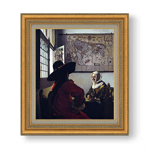 【油絵 直筆仕上げ】フェルメール 士官と笑う娘 F10 【額入り】 絵画 販売 10号 油彩 人物画 677×603mm..