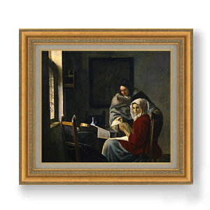 【油絵 直筆仕上げ】フェルメール 中断された音楽の稽古 F10 【額入り】 絵画 販売 10号 油彩 人物画 677×603mm 複製画 送料無料 プレゼント ギフト 開店祝い 開業祝い 退職祝い 新築祝い リビング 玄関 モダン アートフレーム 壁掛け