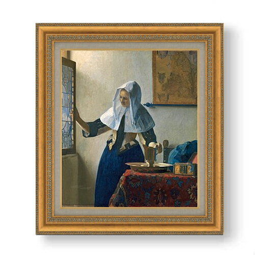 【油絵 直筆仕上げ】フェルメール 水差しを持つ女 F10 【額入り】 絵画 販売 10号 油彩 人物画 677×603..