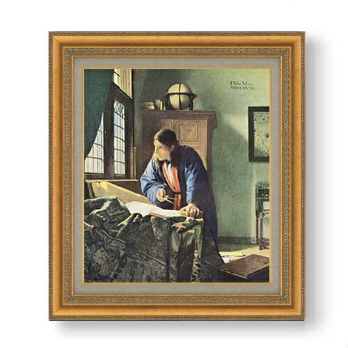 【油絵 直筆仕上げ】フェルメール 地理学者 F10 【額入り】 絵画 販売 10号 油彩 人物画 677×603mm 複..
