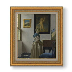【油絵 直筆仕上げ】フェルメール ヴァージナルの前に立つ女 F10 【額入り】 絵画 販売 10号 油彩 人物画 677×603mm 複製画 送料無料 プレゼント ギフト 開店祝い 開業祝い 退職祝い 新築祝い リビング 玄関 モダン アートフレーム 壁掛け