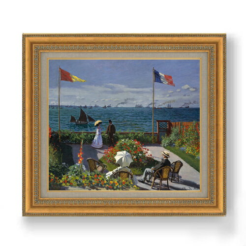 【油絵 直筆仕上げ】クロード・モネ サンタドレスのテラス F10 【額入り】 絵画 販売 10号 油彩 風景画 677×603mm 複製画 送料無料 プレゼント ギフト 開店祝い 開業祝い 退職祝い 新築祝い リビング 玄関 モダン アートフレーム 壁掛け