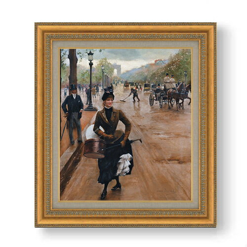 【油絵 直筆仕上げ】ジャン・ベロー シャンゼリゼの帽子屋 F10 【額入り】 絵画 販売 10号 油彩 風景画 677×603mm 複製画 送料無料 プレゼント ギフト 開店祝い 開業祝い 退職祝い 新築祝い リビング 玄関 モダン アートフレーム 壁掛け