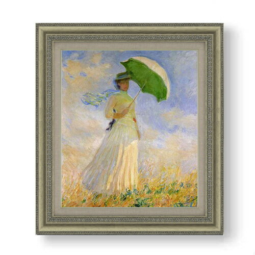 【油絵 直筆仕上げ】クロード・モネ 日傘を差す女 F10 【額入り】 絵画 販売 10号 油彩 人物画 677×603..