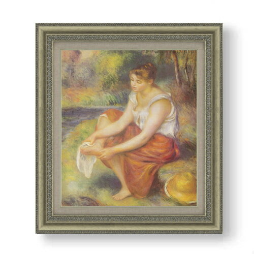 【油絵 直筆仕上げ】ルノワール 足を拭く少女 F10 【額入り】 絵画 販売 10号 油彩 人物画 677×603mm ..