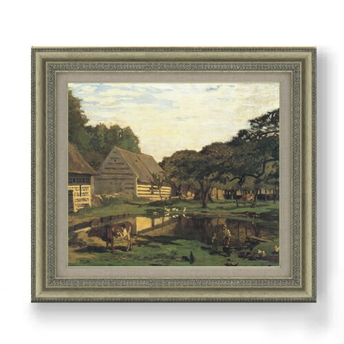 Rakuten - 【油絵 直筆仕上げ】クロード・モネ ノルマンディーの農家の庭 F10 【額入り】 絵画 販売 10号 油彩 風景画 677×603mm 複製画 送料無料 プレゼント ギフト 開店祝い 開業祝い 退職祝い 新築祝い リビング 玄関 モダン アートフレーム 壁掛け