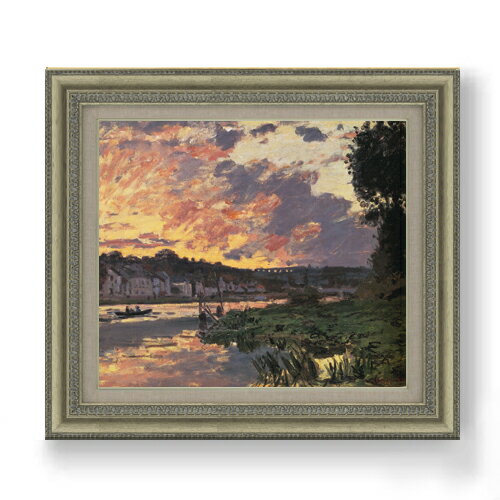【油絵 直筆仕上げ】クロード・モネ ブジーヴァルのセーヌ川、夕暮れ F10 【額入り】 絵画 販売 10号 油彩 風景画 677×603mm 複製画 送..