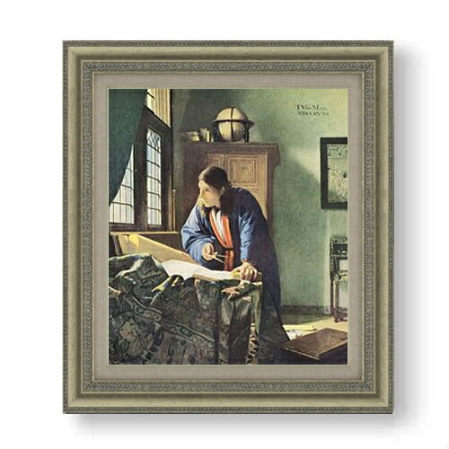 【油絵 直筆仕上げ】フェルメール 地理学者 F10 【額入り】 絵画 販売 10号 油彩 人物画 677×603mm 複..