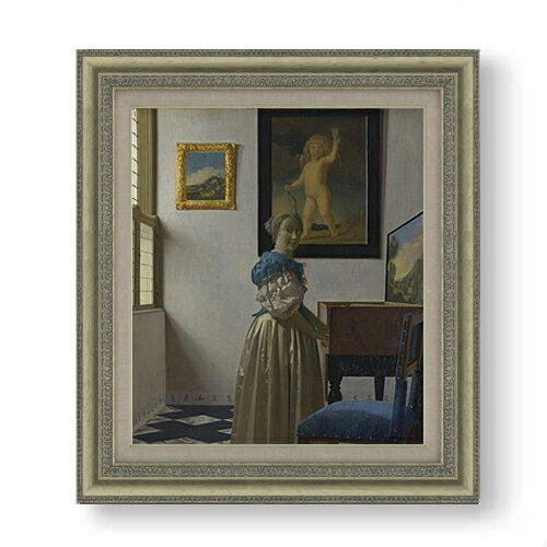 【油絵 直筆仕上げ】フェルメール ヴァージナルの前に立つ女 F10 【額入り】 絵画 販売 10号 油彩 人物..
