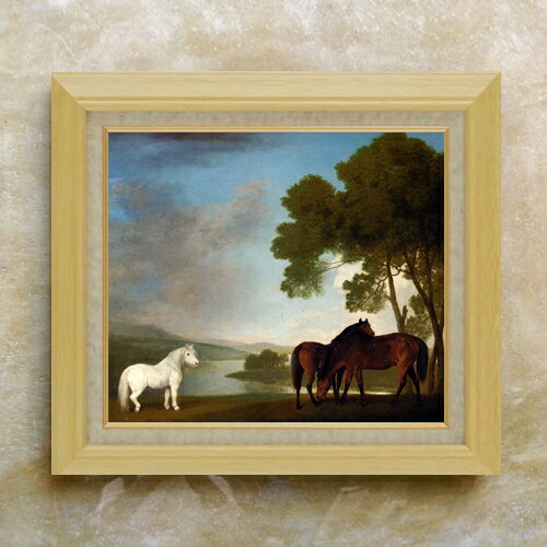 Rakuten - 【油絵 直筆仕上げ】スタップス Two Bay Mares And A Grey Pony F10 【額入り】 絵画 販売 10号 油彩 風景画 675×601mm 複製画 送料無料 プレゼント ギフト 開店祝い 開業祝い 退職祝い 新築祝い リビング 玄関 モダン アートフレーム 壁掛け